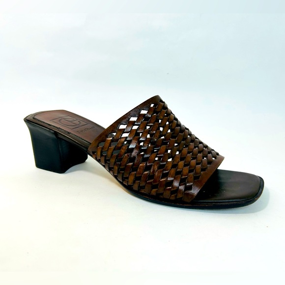 Cole Haan Chocolate Brown Woven Leather Heeled Sandals size 7 EUC - Picture 1 of 10